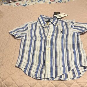 Polo by Ralph Lauren Kids Blue and White Striped Button Down Shirt